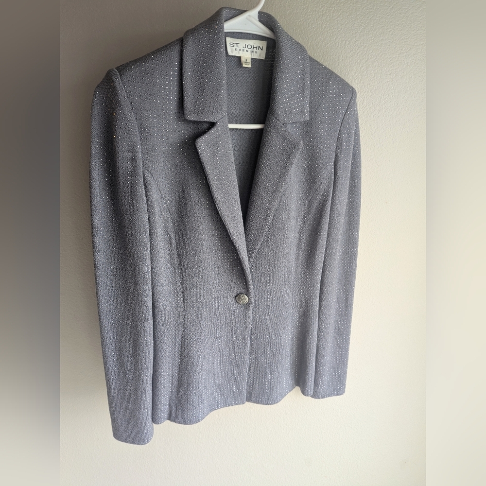 ST JOHN Sparkle Silver Blazer Professional Executive Size 2